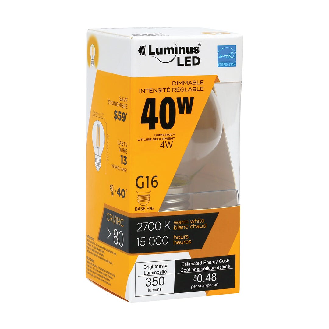 LED Filament Bulb, G16, 4W, 2700K