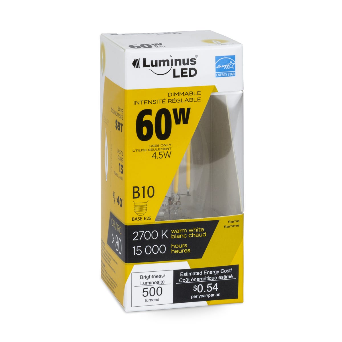 LED Filament Bulb, B10, 4.5W, 2700K