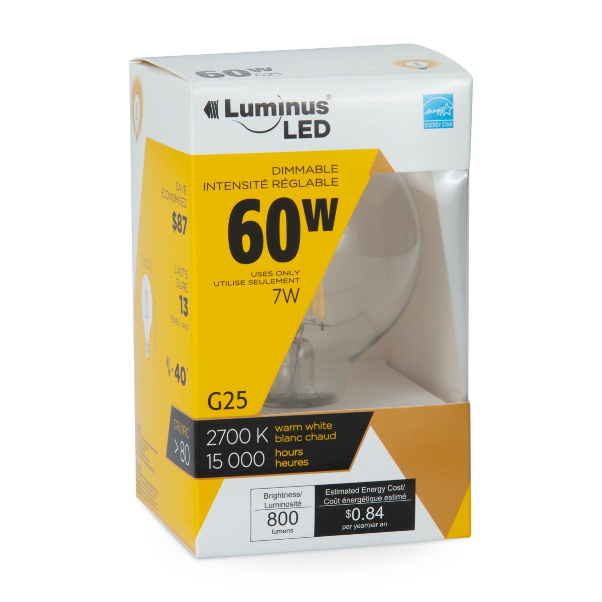 LED Filament Bulb, G25, 7W, 2700K