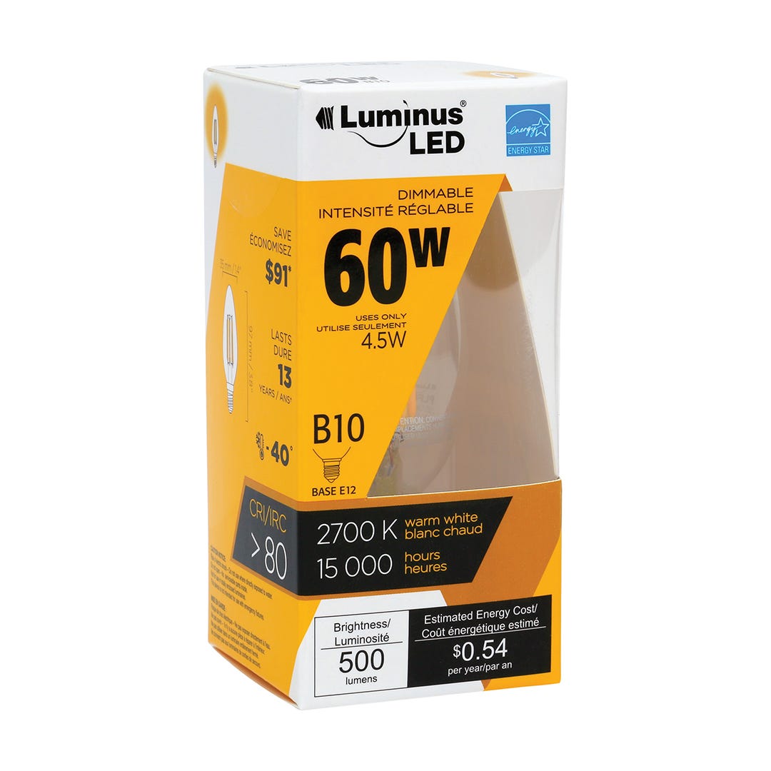 LED Filament Bulb, B10, 4.5W, 2700K