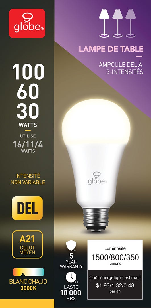 LED Bulb, 3 intensities, A21, 3000K