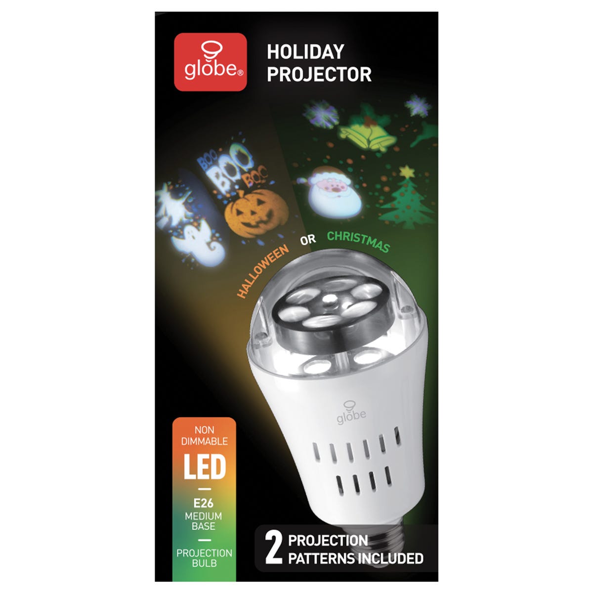 Rotating LED Bulb with Christmas and Halloween Patterns, A19, 4W
