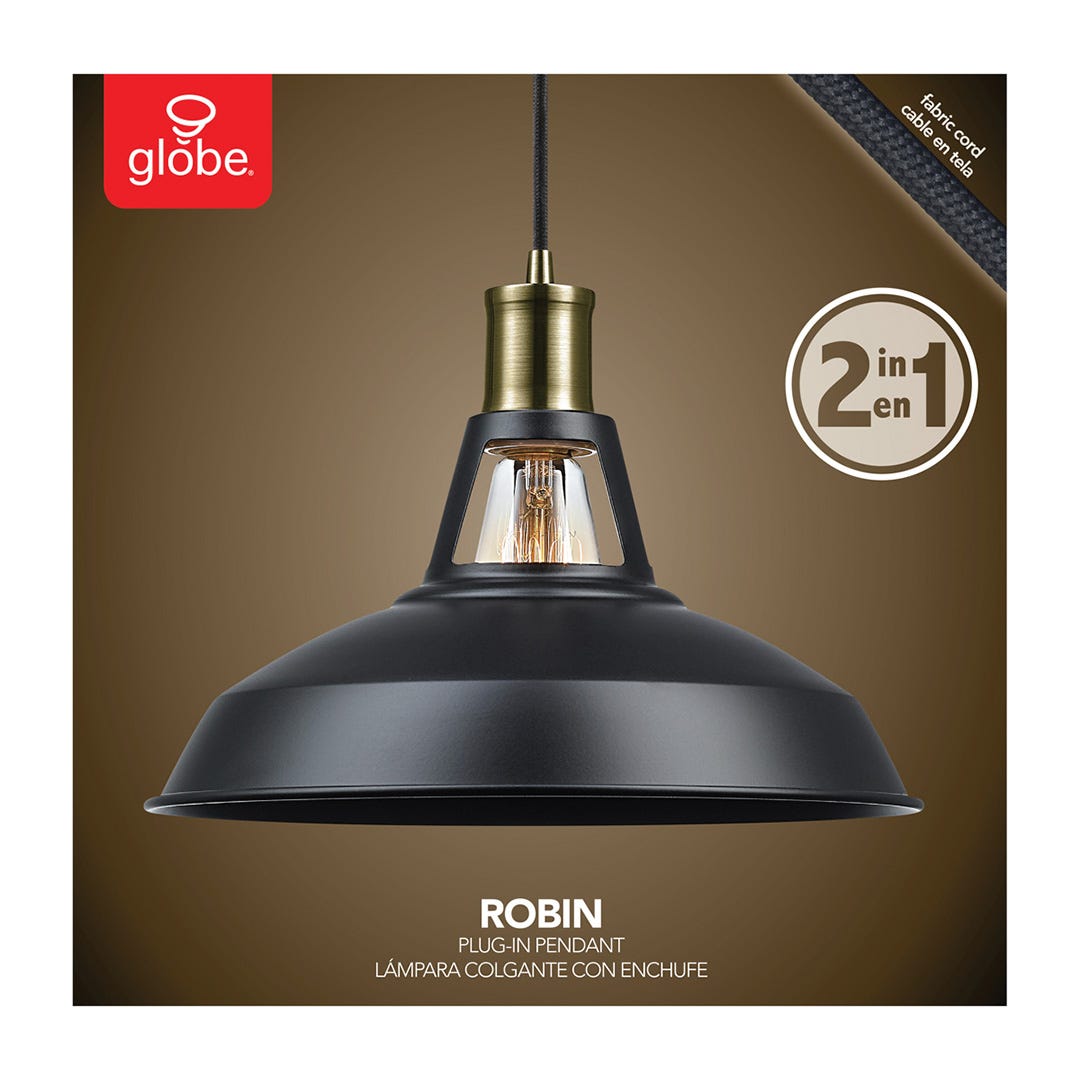 Light suspended 2 in 1 satin black finish and black cloth cord