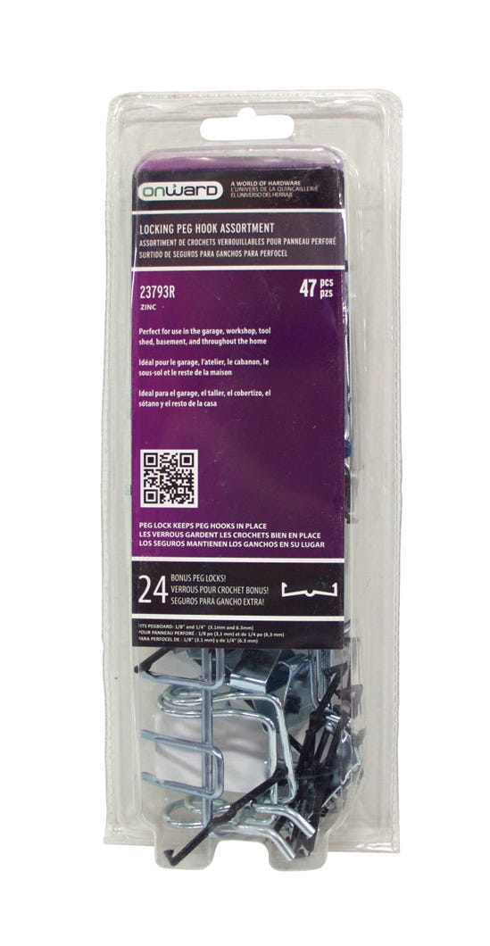 Locking Peg Hook Kit for Pegboard, 47/Pack