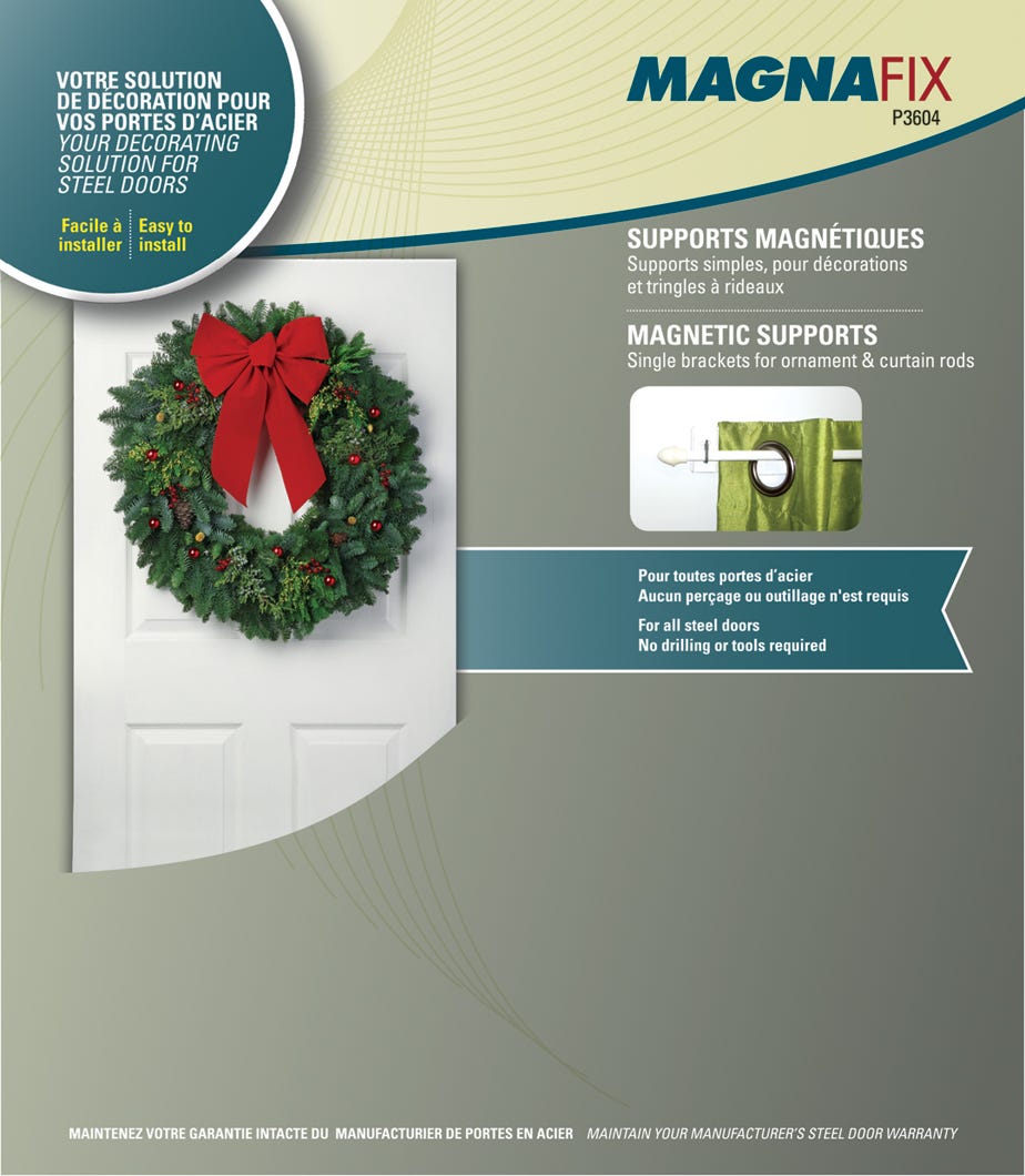 Magnetic Supports/ Single Brackets for Ornament & Curtain Rods, White, Magnafix