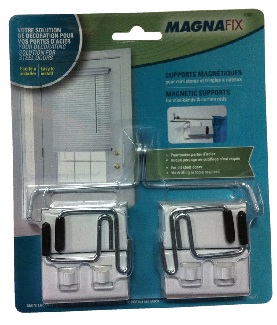Magnetic Supports for Mini-Blinds & Curtain Rods, White, Magnafix