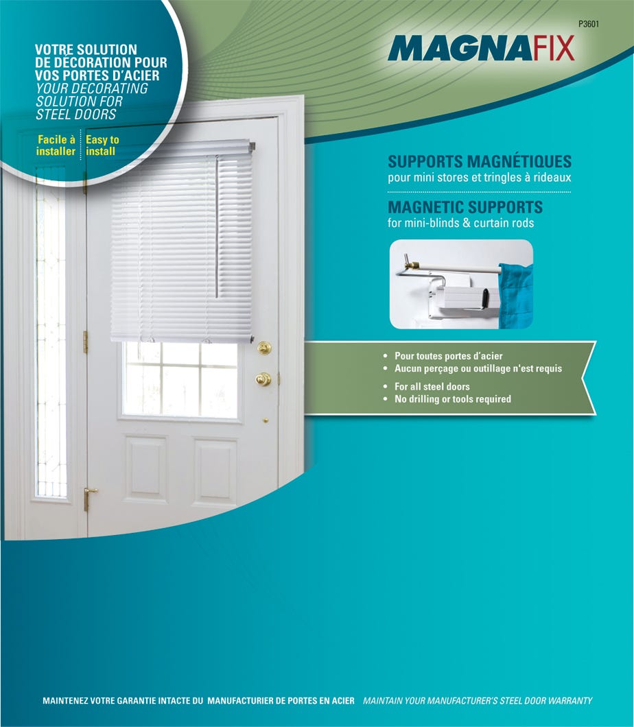 Magnetic Supports for Mini-Blinds & Curtain Rods, White, Magnafix