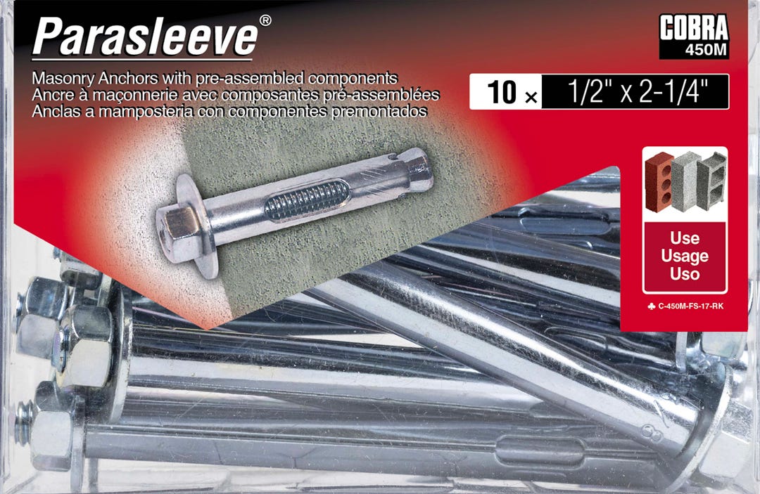 PARASLEEVE Masonry Anchor, 1/2 in. x 2-1/4 in., 10/Pack