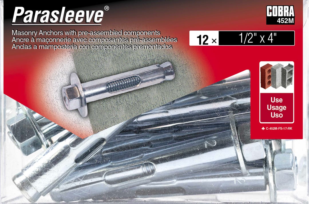 PARASLEEVE Masonry Anchor, 1/2 in. x 4 in., 12/Pack