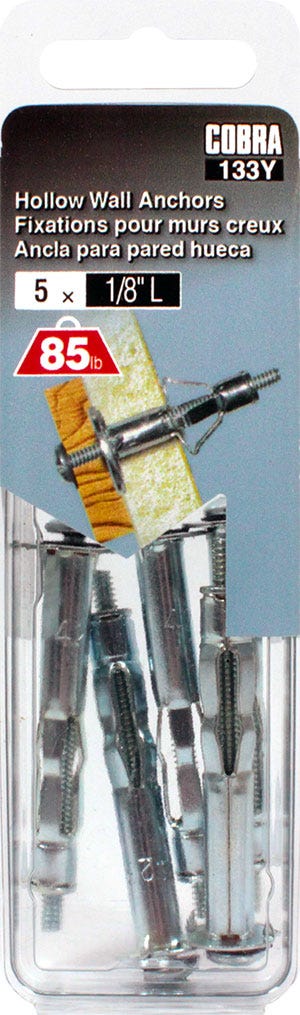 Anchor for Hollow Walls, 1/8 in. L - 5/8 in. to 7/8 in., 5/Pack