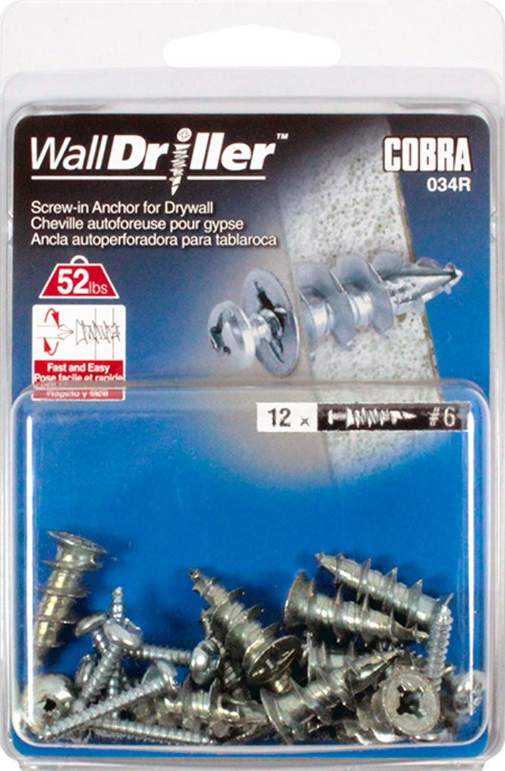 WALLDRILLER Drywall Anchor, #6, + Screws x 7/8 in., 12/Pack