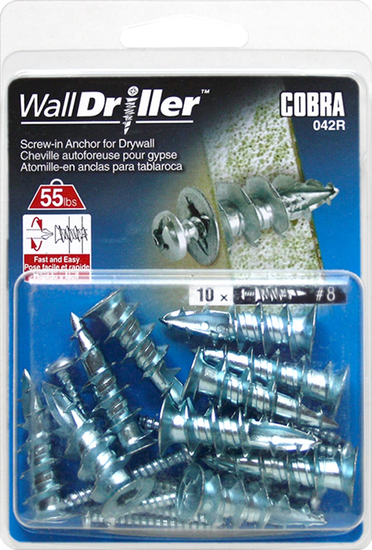 WALLDRILLER Drywall Anchor, #8L, + Screws x 1-1/4 in., 10/Pack
