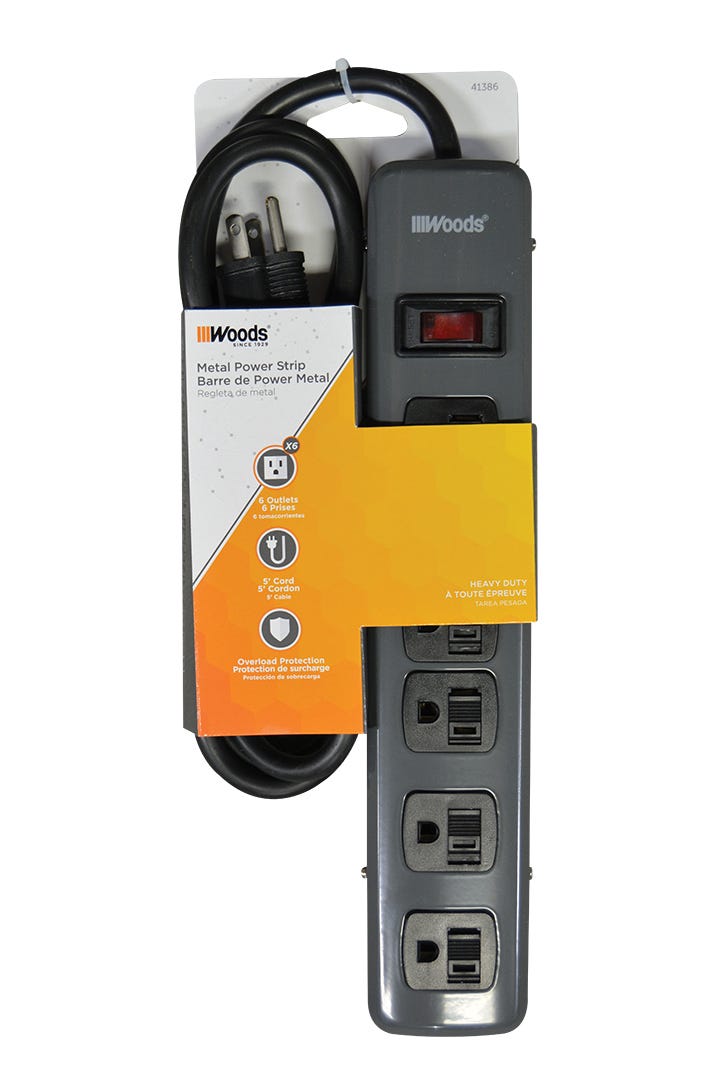 Metal Housing Power Strip, 6 Outlet