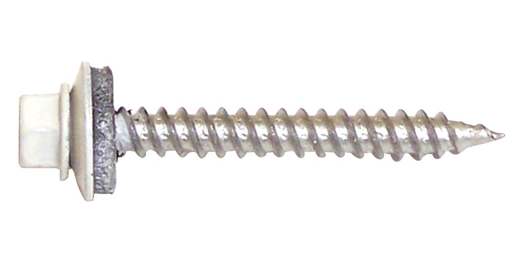 Metal Screw White Hex Head + Steel/Neoprene Washer, #9 X 1 1/2-in., 500/Pack