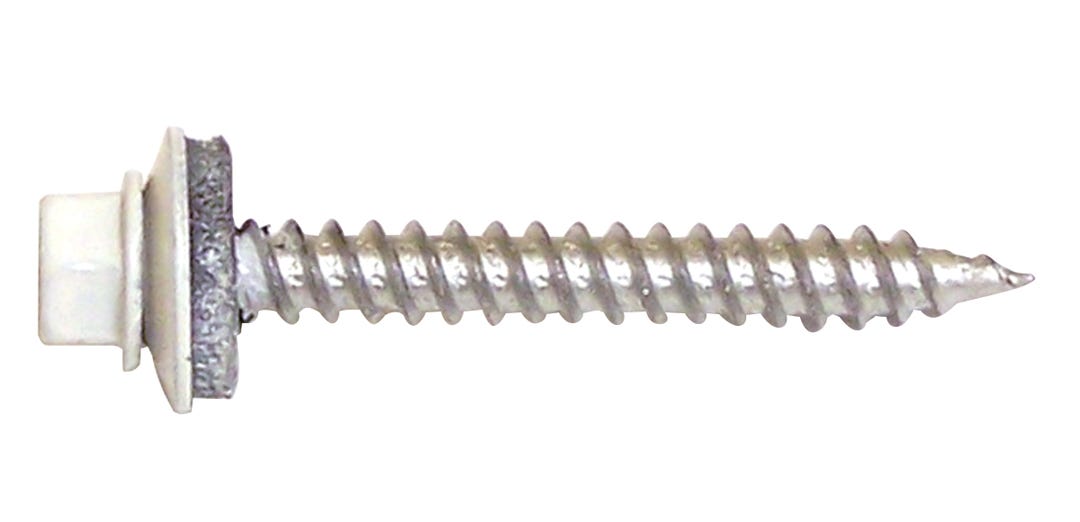Metal Screw White Hex Head + Steel/Neoprene Washer, #9 X 1-in., 500/Pack