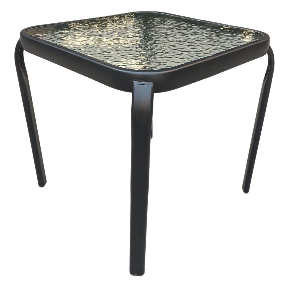 MIAMAR Metal Table with Tempered Glass, 16 in. X 16 in., Black