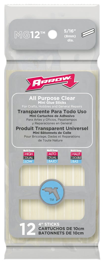 Arrow MG12 Mini All Purpose Glue Sticks, 5/16" x 4", 12/Pack