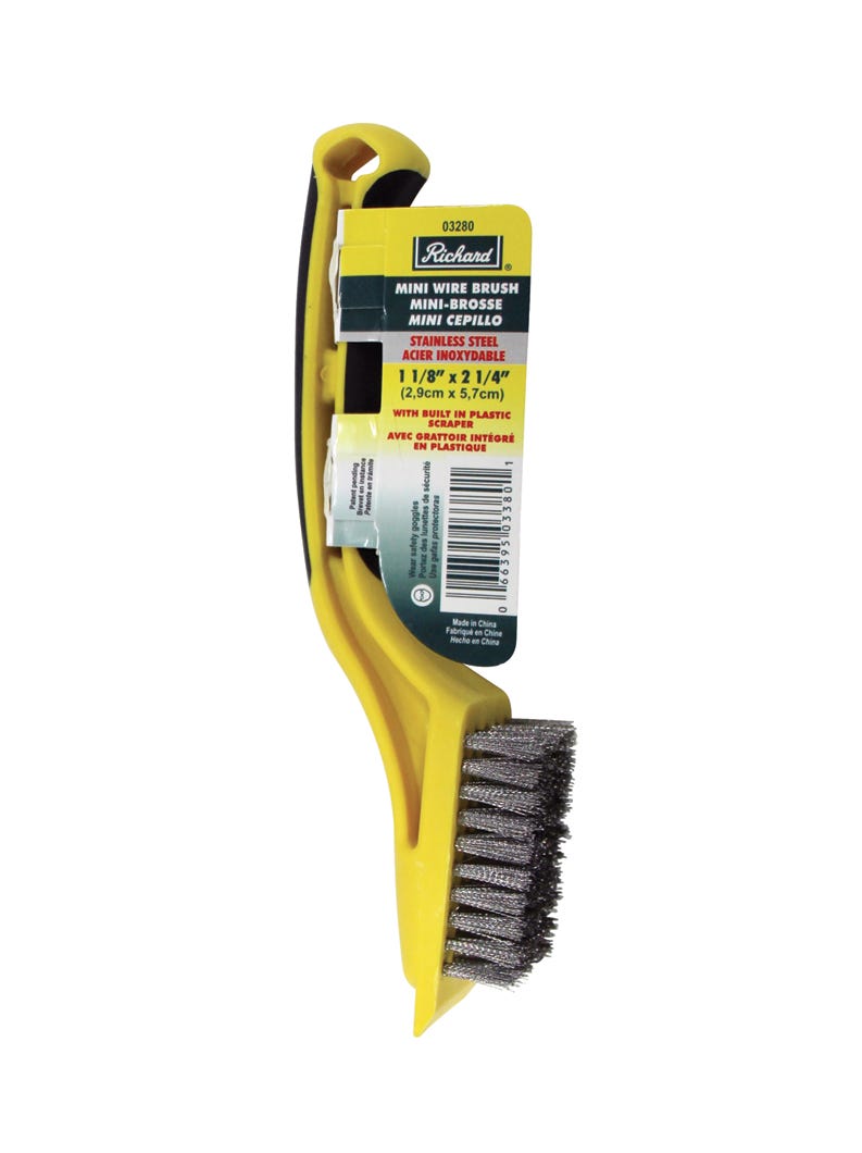 Mini Wire Brush Stainless Steel with Built in Plastic Scraper