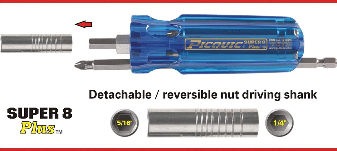 Multi-bit super 8 plus screwdriver