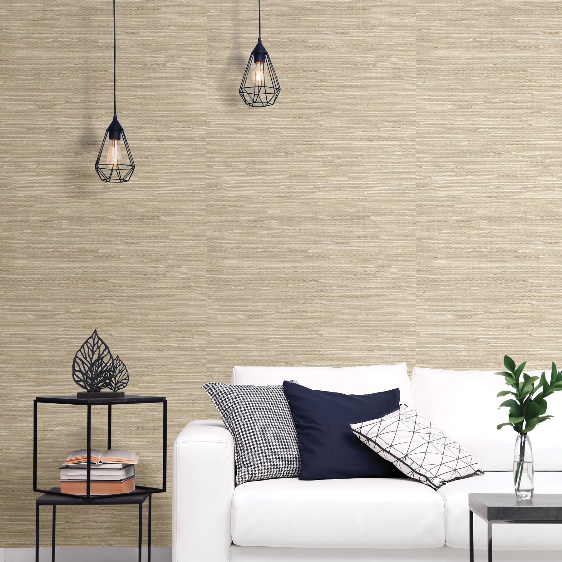 Natural Seagrass Scott Living Peel & Stick Wallpaper, Brown
