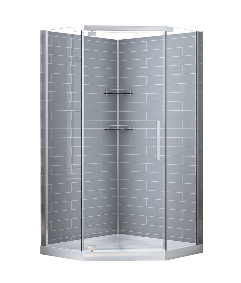 Neo-Angle Shower, 38-in., White & Clear