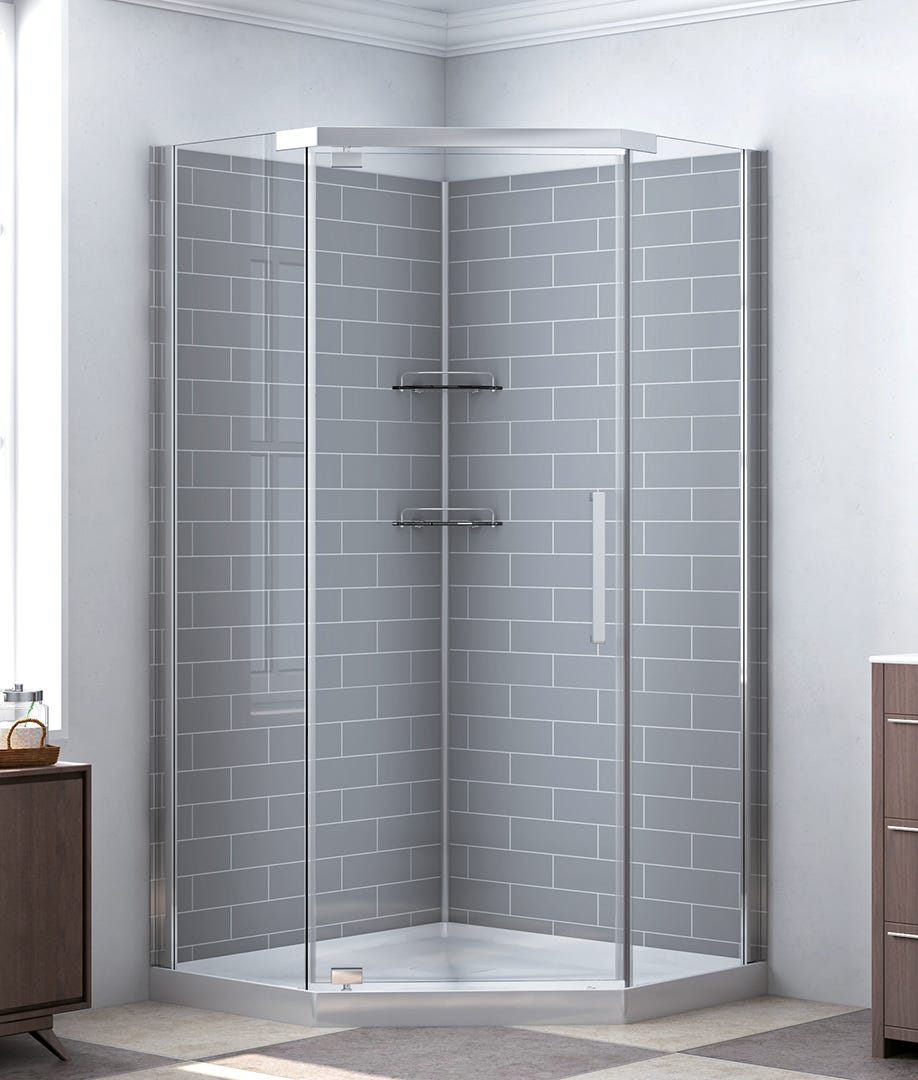 Neo-Angle Shower, 38-in., White & Clear