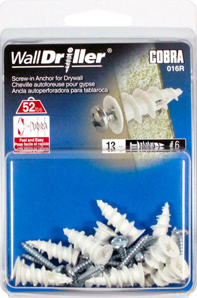 WALLDRILLER Drywall Anchor, #6, + Screws x 7/8 in., 12/Pack