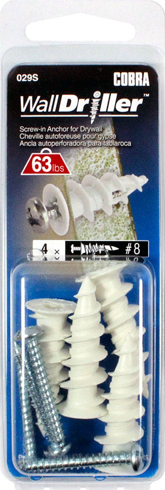 WALLDRILLER Drywall Anchor, #8L, + Screws x 1-1/4 in., 4/Pack