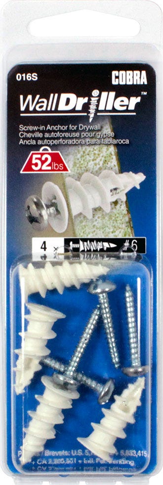 WALLDRILLER Drywall Anchor, #8L, + Screws x 1-1/4 in., 25/Pack