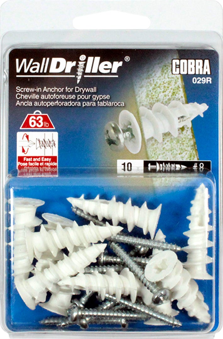 WALLDRILLER Drywall Anchor, #8L, + Screws x 1-1/4 in., 10/Pack