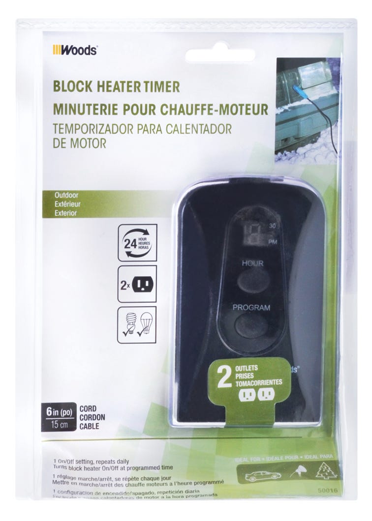 Outdoor Timer Block Heater, 2 Outlets, 24 Hours