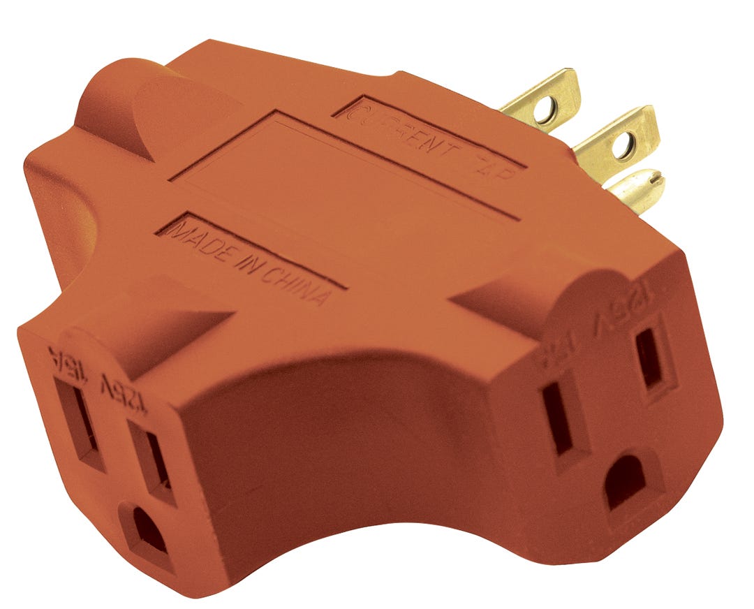 Outlet Wall Tap/Adapter 3 Outlets, 1 Grounded Outlet Into 3