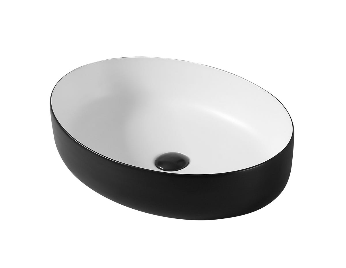 LOKKA Oval Porcelain Sink, 21 in. x 16 in., black and white
