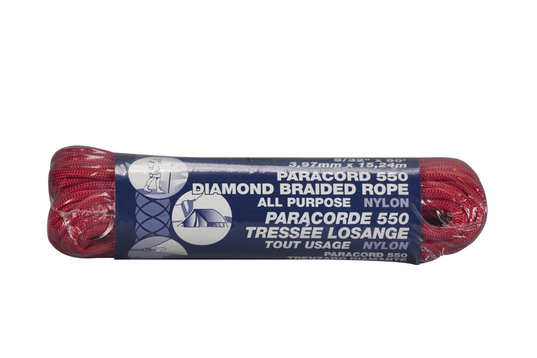 Paracord Nylon Diamond Braided, Red, 5/32 in. X 50 ft.