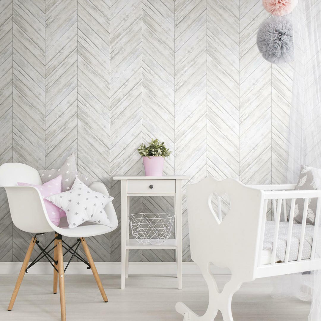 Peel & Stick Wall, Herringbone Wood Boards
