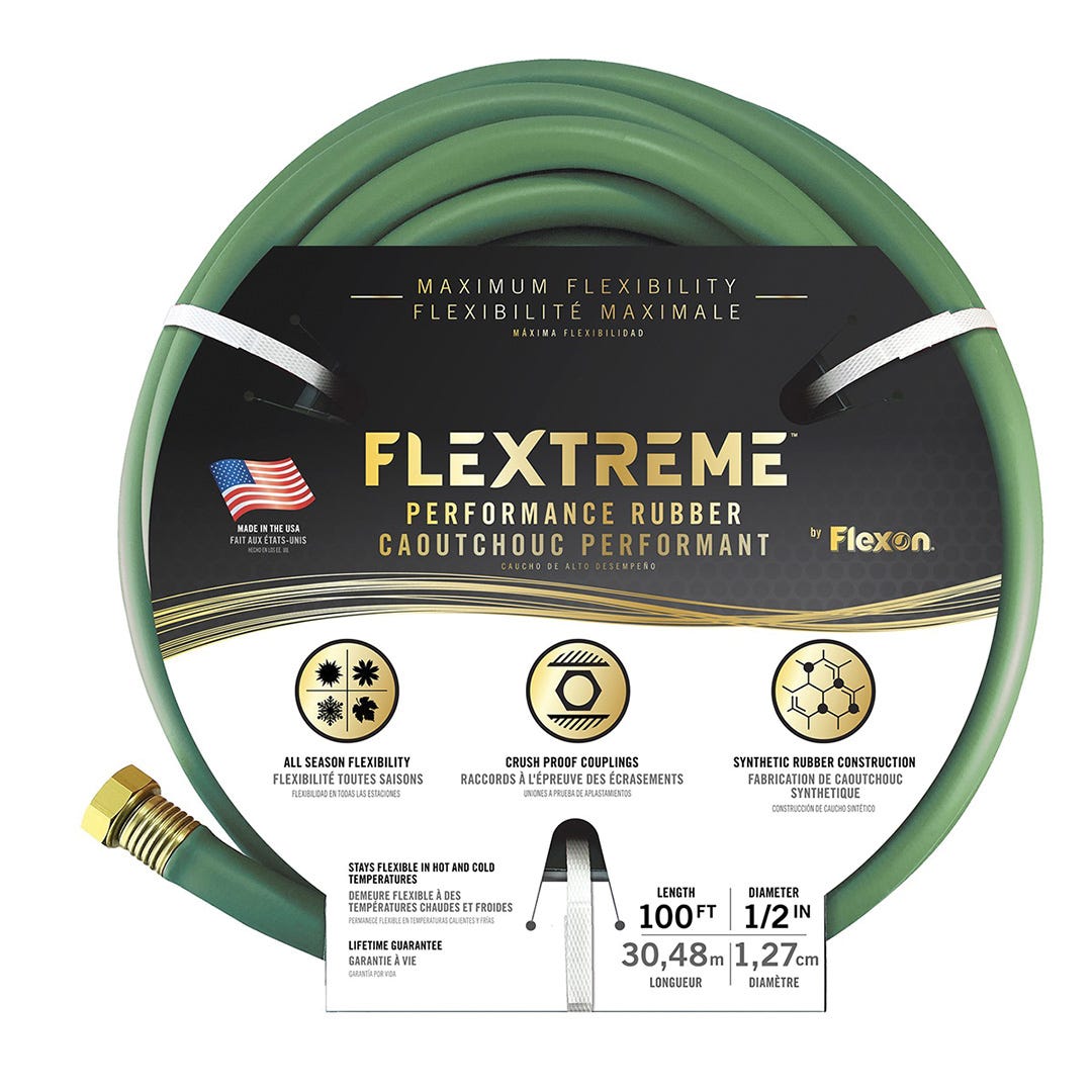 Flexon Flextreme Rubber Hose, 1/2-in. X 100-Ft, Green