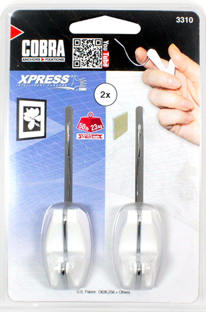 Picture Hook Xpress from 50 lbs, White, 2/Pack