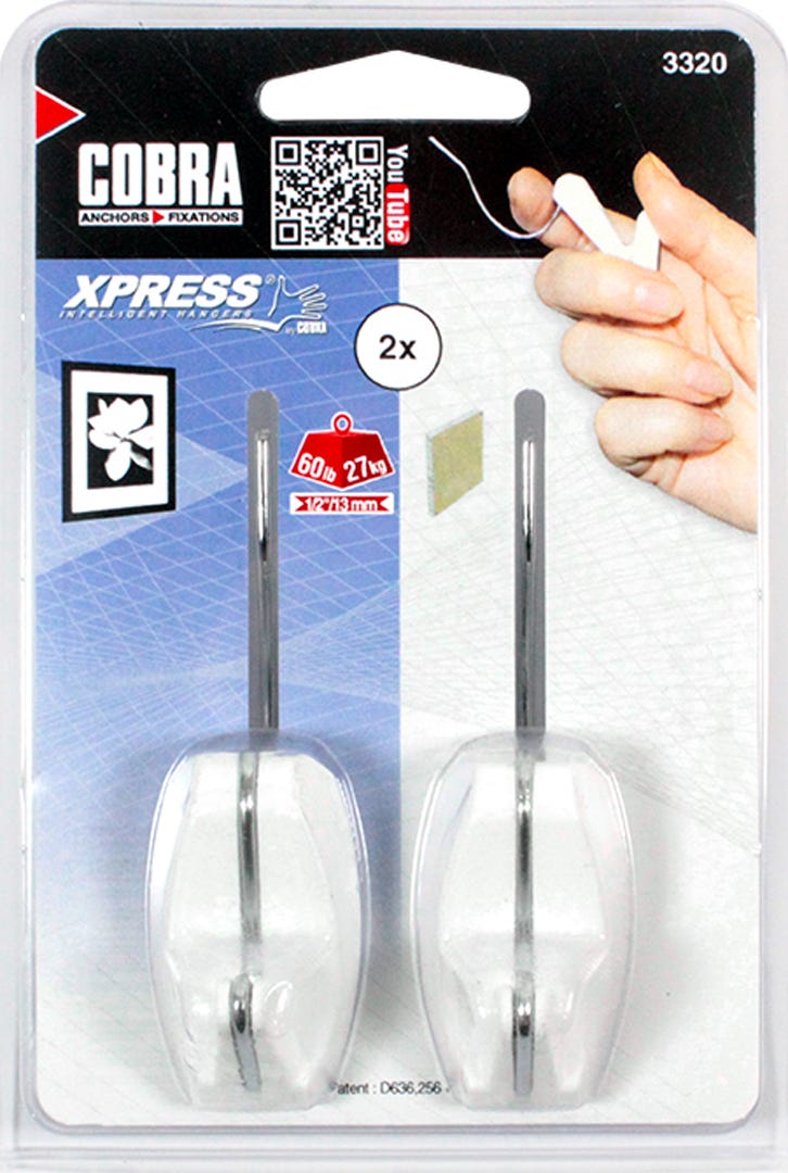 Picture Hook Xpress from 60 lbs, White, 2/Pack