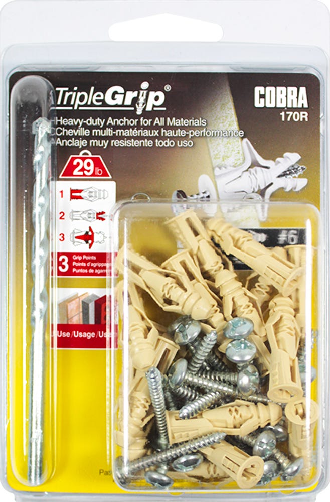 Plastic Anchor Universal, #6, + Screws x 1-1/4 in., Beige, 20/Pack