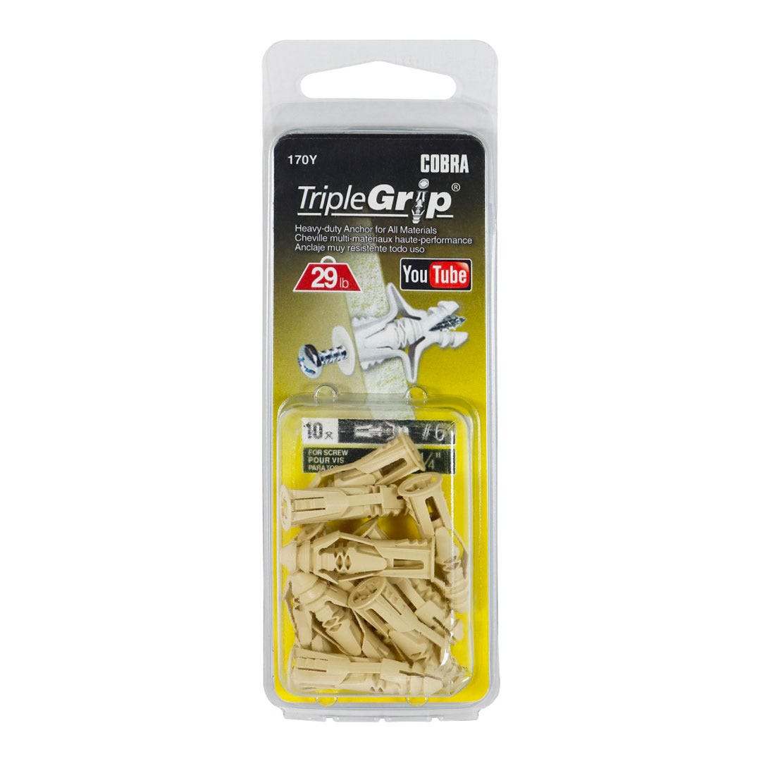 Plastic Anchor Universal, #6, Without Screws, Beige, 10/Pack