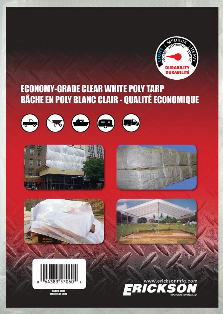 Poly Tarp, Economy Grade, 15-ft. X 20-ft., Clear White