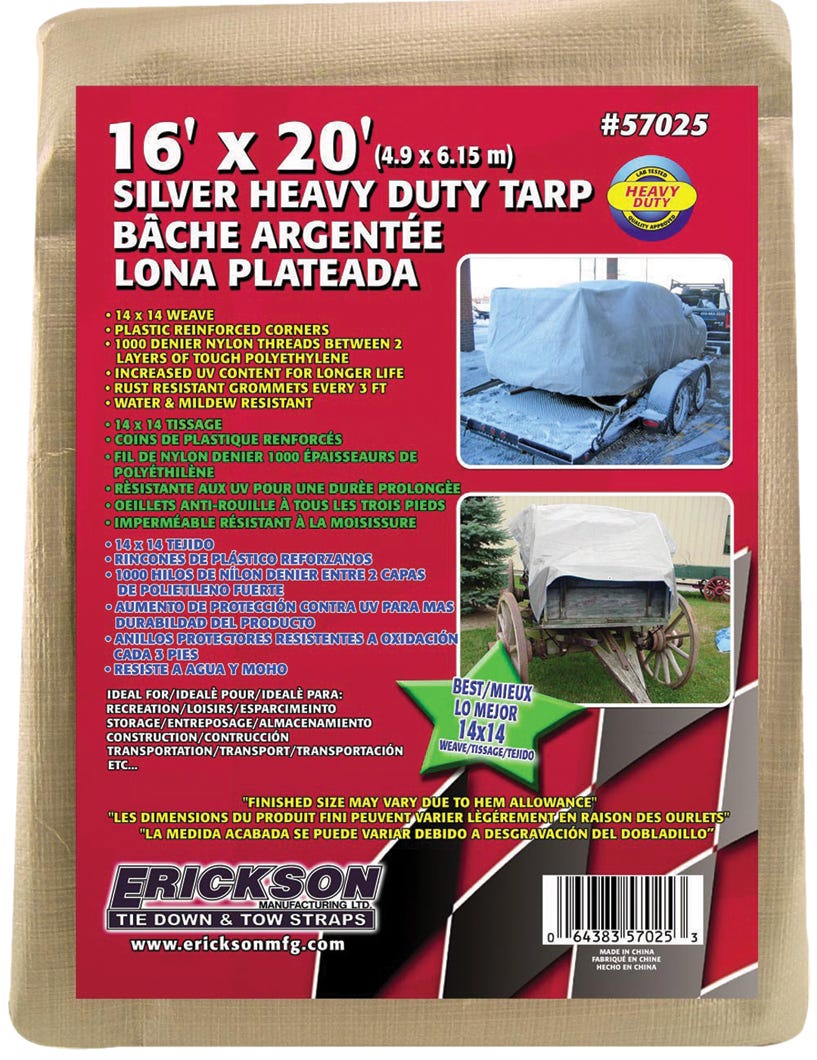 Poly Tarp, Heavy Duty, 16-ft. X 20-ft., Silver