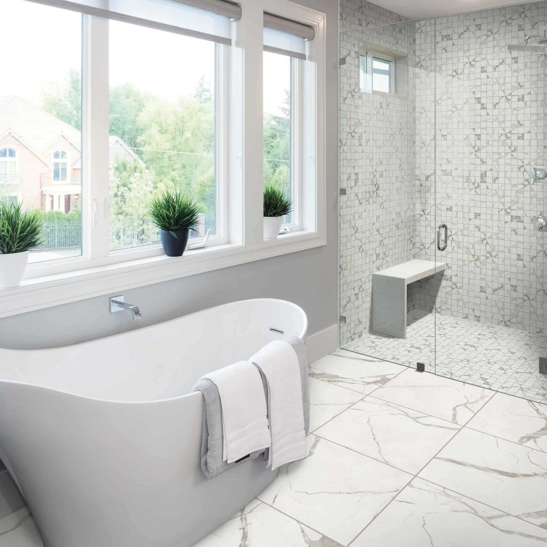 GLAMOUR Porcelain Ceramic Mosaic, 2 in. x 2 in., Polish Calacatta