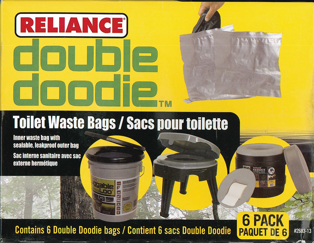 Double Doodie Portable Toilet Waste Bag, 6 Pack