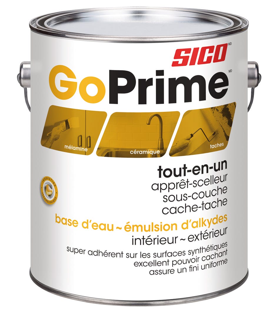 GO PRIME All-in-One Interior/Exterior Alkyd Emulsion Sealer and Primer, Stain Blocker, White, 3.78 L
