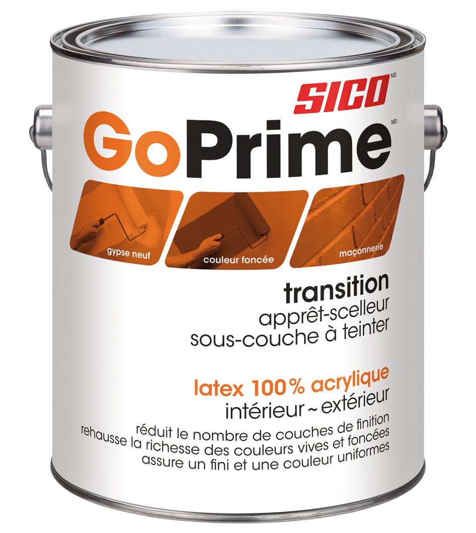 GO PRIME Interior/Exterior Transitional Latex Sealer and Primer, 100% Acrylic, Tint Base, 3.78 L