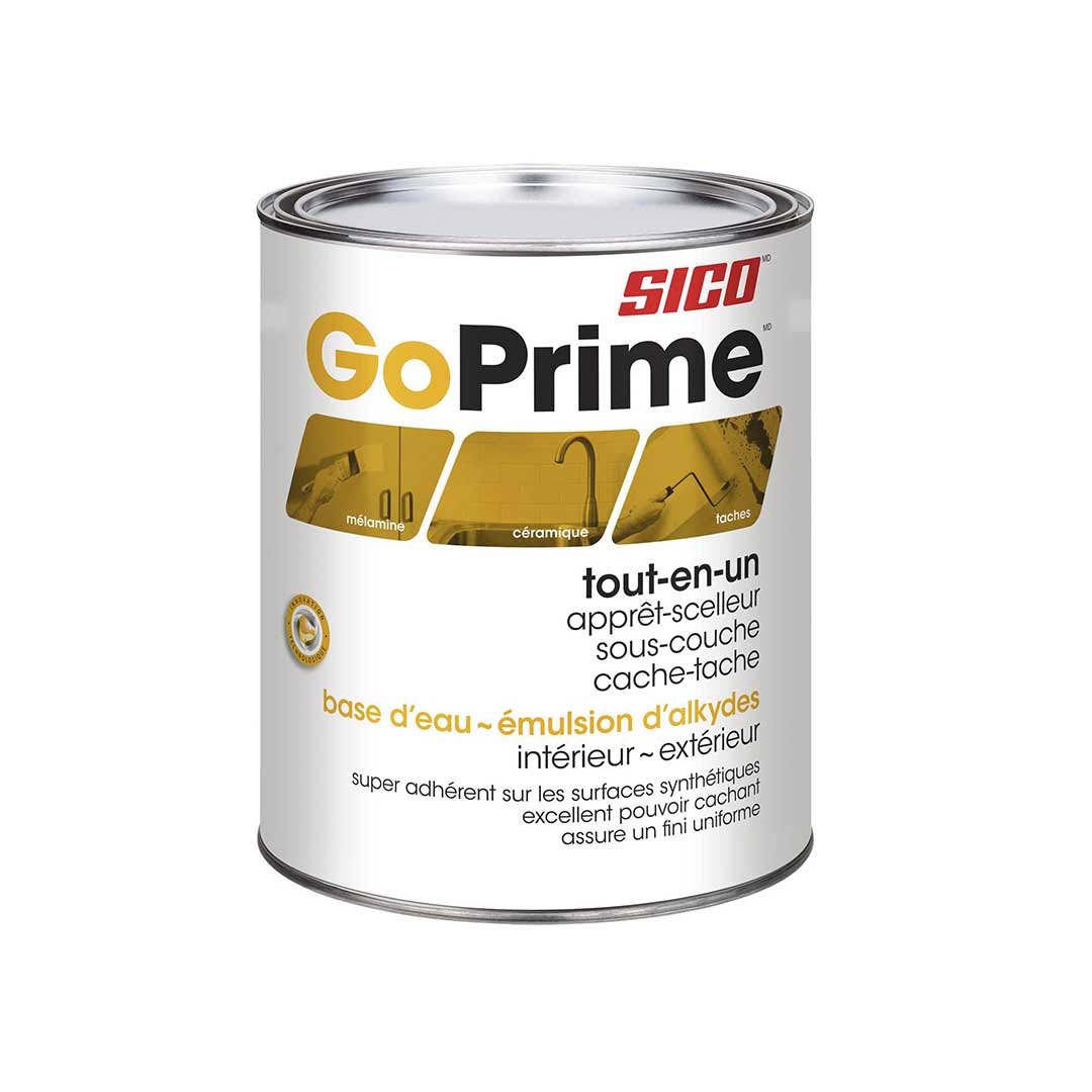 GO PRIME Primer/Sealer, Undercoater, Stain Killer Interior/Exterior All-In-One, Alkyd Emulsion, White, 946 ml