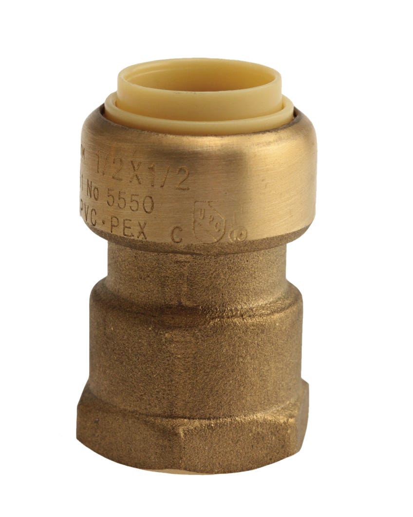 Push Fit Adapter Solid Brass, Lead-Free, 1/2-in. Fx X 1/2-in. Cts