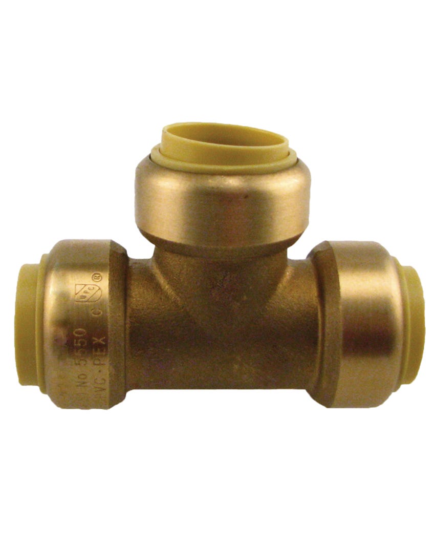 Push Fit Tee Solid Brass, Lead-Free, 1/2-in. Cts