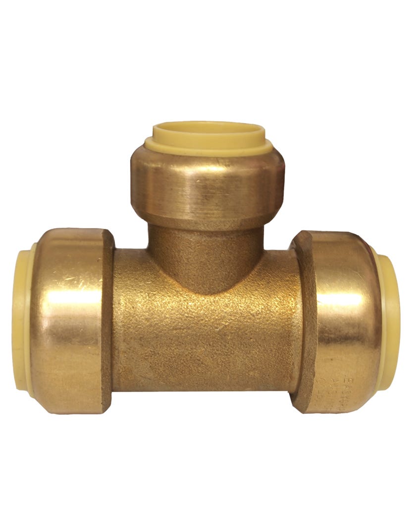 Push Fit Tee Solid Brass, Lead-Free, 3/4-in. X 3/4-in. X 1/2-in. Pf